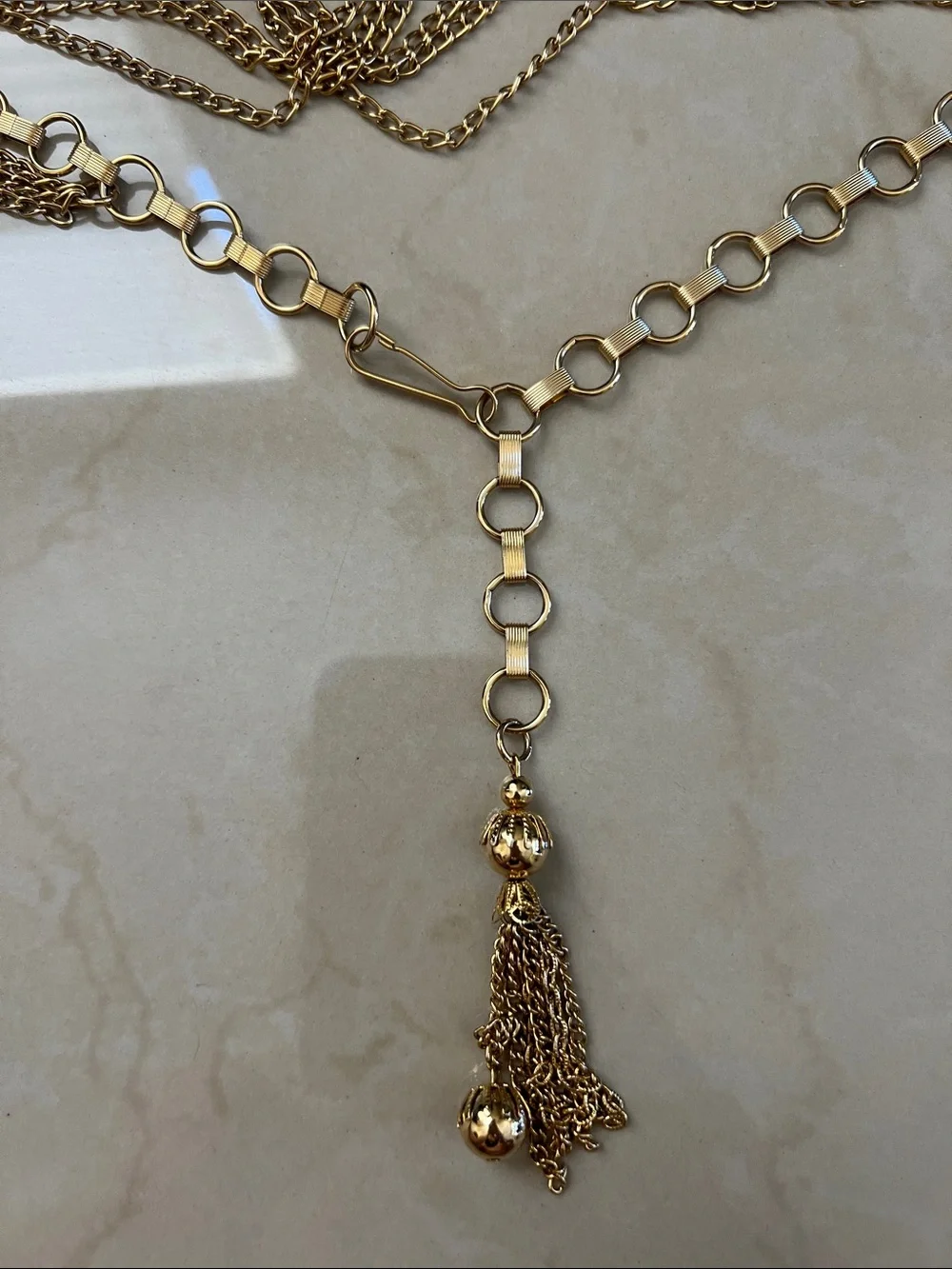 Vintage Gold-Tone Multi Chain Waist Belt with Tassel